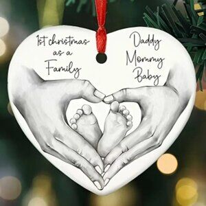 Heart Shaped Ceramic Ornament- Family of Three